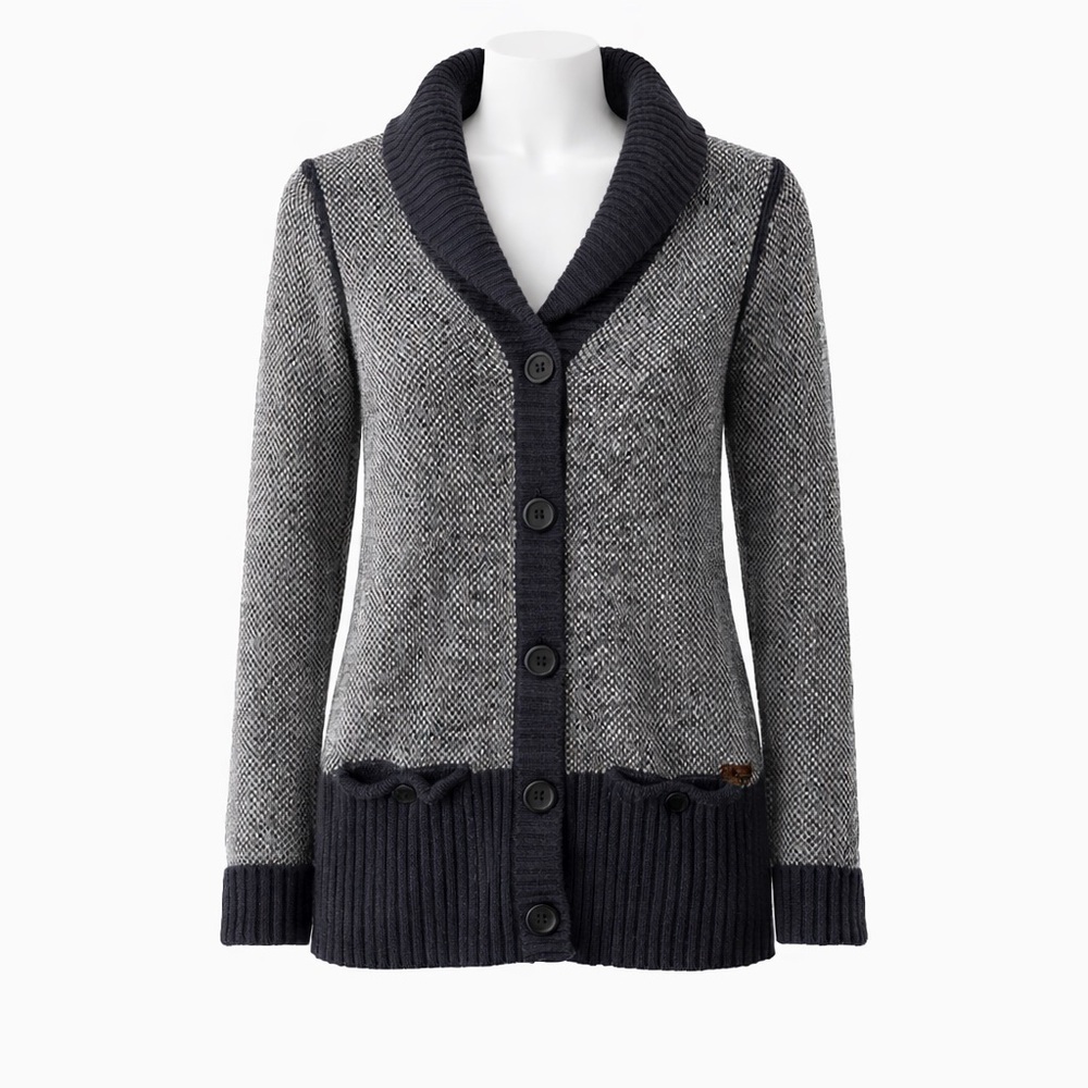Size S Roots Womens Wool Blend Cardigan Grey Shawl Collar Button Sweater Vintage